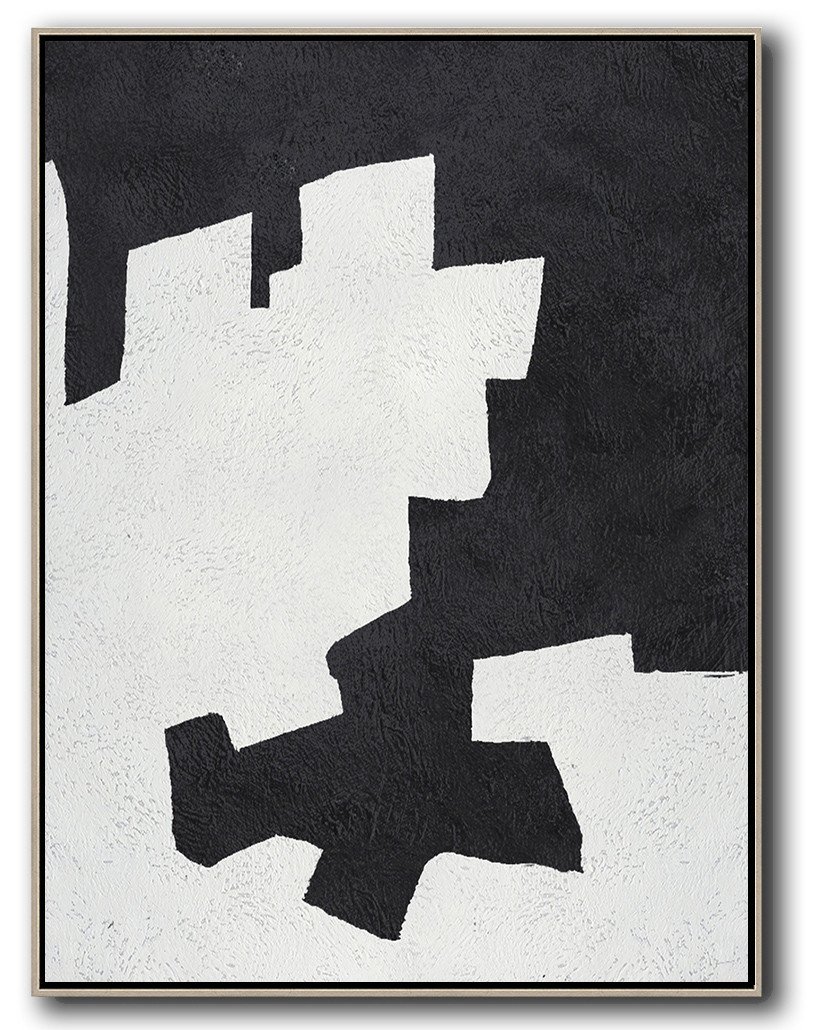 Hand-Painted Black And White Minimal Painting On Canvas - Image To Canvas Guest Room Large